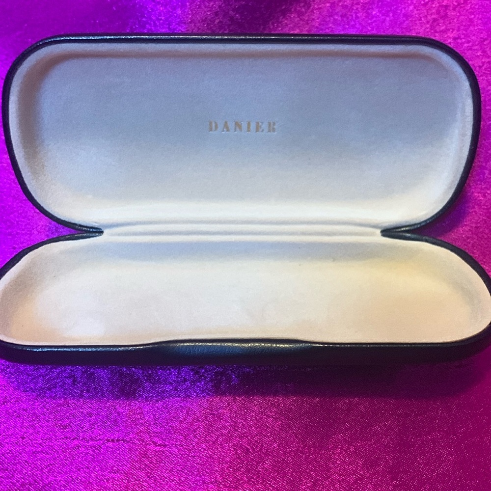 Black, Danier glasses, case cream, suede inside like new